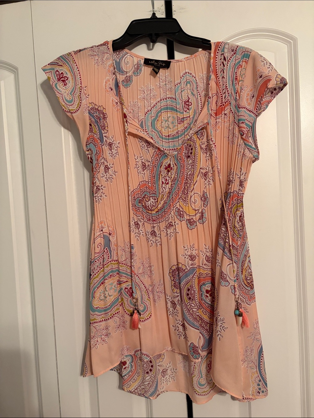 Melissa Paige Peach Paisley Tassel Cap-Sleeve Tunic